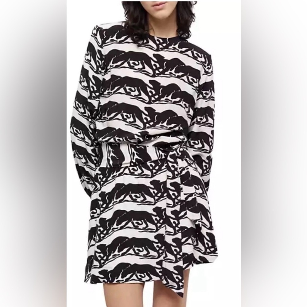 The Kooples Wild Panther Print Dress - Black/White Size 2 US-NWT